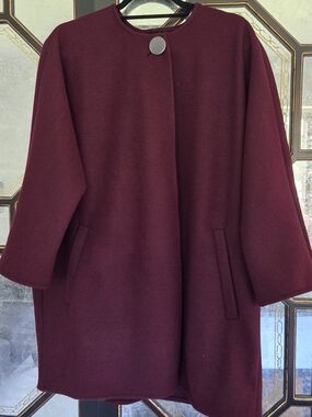 Ann Taylor Deep Wine Single-Button Wool-like Coat